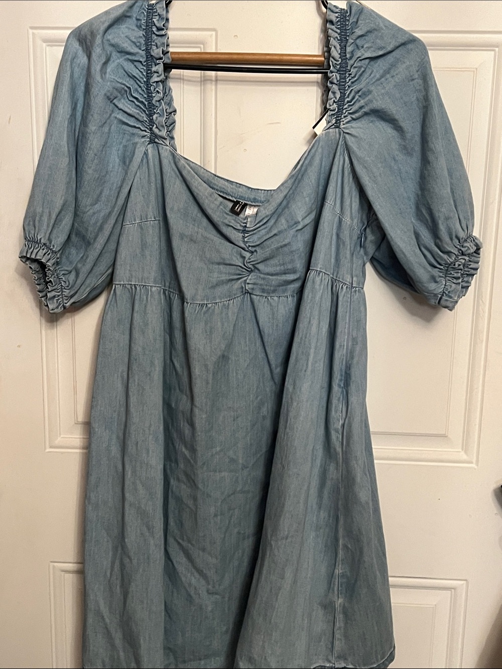 Divided Light Blue Chambray Puff-Sleeve Dress
